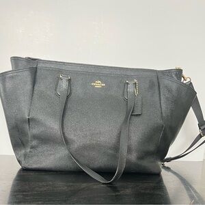 Coach Black Leather Tote with Gold Accents